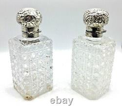 Pair Large Cut Glass and Silver London Gin Decanters circa 1890