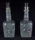 Pair Of Abp American Brilliant Cut & Engraved Floral Square Glass Decanters
