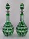 Pair Of Mappin And Webb 1904 Silver Mounted Cut Glass Green Decanters