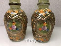 Pair Of Persian Glass Decanters-handcrafted Yellow Cut Crystal