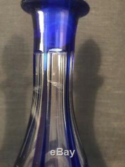 Pair Of Vintage Blue Overlay Art Glass Bohemian Cut Glass Decanters