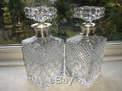 Pair Quality Cut Glass Decanters Sterling Silver Collar 1980 London Gerrard & Co