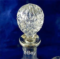 Pair Webb Crystal Glass Wellington Cut Harrods Silver Topped Decanters