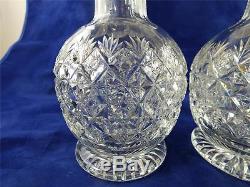 Pair Webb Crystal Glass Wellington Cut Harrods Silver Topped Decanters