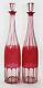 Pair, Mid-19th C. Ruby Cut To Clear Tall Decanters With Own Stoppers 10762
