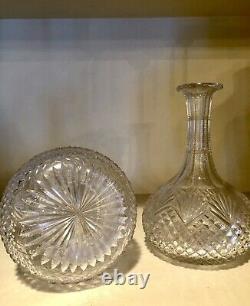 Pair of American Brilliant Period Clear Cut Glass Decanters with Faceted Stoppers