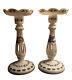 Pair Of Antique Bohemian Candlesticks \ Hand Painted Cased Glassware