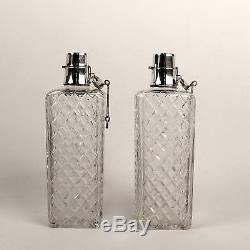 Pair of Art Deco Hawkes Cut Glass & Sterling Silver Cocktail Bar Decanters GL