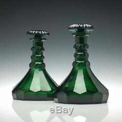 Pair of George V Green Glass Ship Decanters c1920