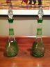 Pair Of Matching Green Cut To Clear Glass Decanters