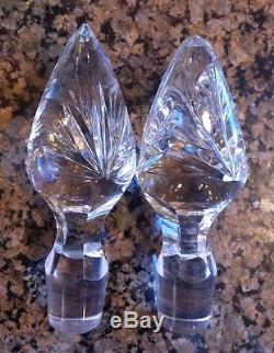 Pair of Matching Green Cut to Clear Glass Decanters