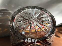 Pair of Vintage Bohemia Etched & Cut Glass Ruby Amber Wine Decanter with Stopper