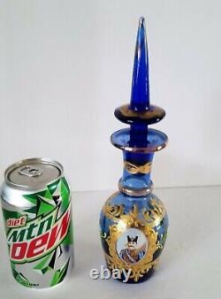 Persian Glass Decanter-handcrafted Blue Cut Crystal, Gold Gilded Enamel 10