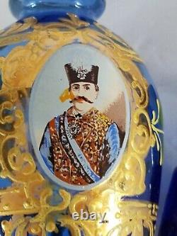 Persian Glass Decanter-handcrafted Blue Cut Crystal, Gold Gilded Enamel 10