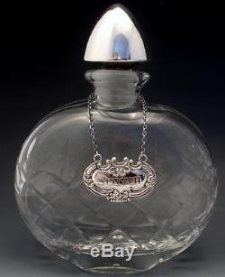 Pr Antique Cut Crystal & Sterling Silver Overlay Liquor Decanters Bottles