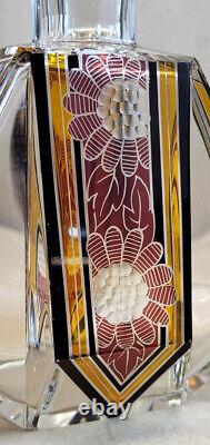 Premier Karl Palda 30s Deco Crystal Decanter panel cut, flashed, floral engraved