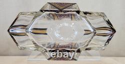 Premier Karl Palda 30s Deco Crystal Decanter panel cut, flashed, floral engraved