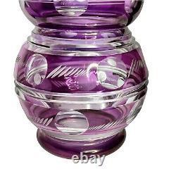 Purple Cut To Clear Bohemian Dot Glass Decanter With Stopper 15 Tall To Stopper
