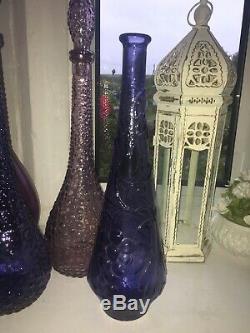 Purple Fruit Basket Vintage MCM Italian Empoli Genie Bottle Decanter Glass