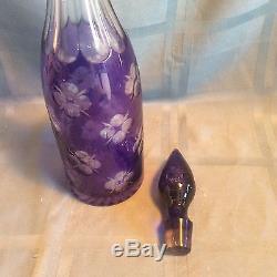 Purple cut Crystal Cased Glass Decanter, purple cut to clear