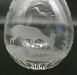 QUEEN LACE Crystal ROWLAND WARD AMERICAN WILDLIFE DEER Cut Glass 6.5 Decanter