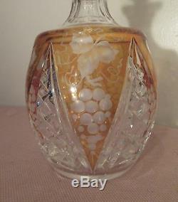 Quality antique engraved cut to clear Czech Bohemian crystal glass decanter