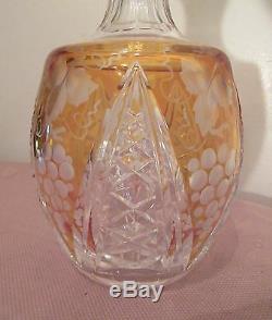 Quality antique engraved cut to clear Czech Bohemian crystal glass decanter