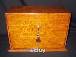 Rare Antique Late Victorian Edwardian Oak Tantalus Cabinet Cut Glass Decanters