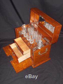 Rare Antique Late Victorian Edwardian Oak Tantalus Cabinet Cut Glass Decanters