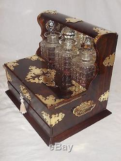 Rare Antique Victorian Coromandel Games Compendium Tantalus Cut Glass Decanters
