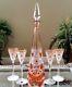 Rare Antique Baccarat Orange Cut To Clear Crystal Decanter & Cordials, Excellent