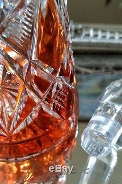 RARE Antique BACCARAT Orange Cut to Clear Crystal Decanter & Cordials, EXCELLENT