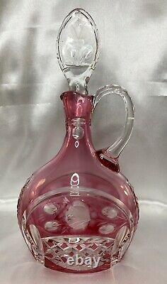 RARE Antique Czech Bohemian Cranberry Red Instalgia Cut Roses Crystal Decanter