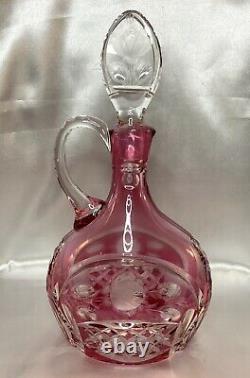 RARE Antique Czech Bohemian Cranberry Red Instalgia Cut Roses Crystal Decanter
