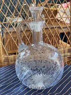 RARE Antique Engraved Whiskey Decanter & Stopper Glass Bottle Early American