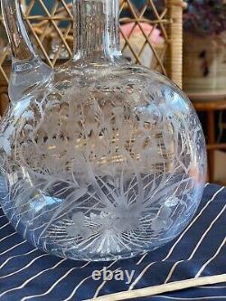 RARE Antique Engraved Whiskey Decanter & Stopper Glass Bottle Early American