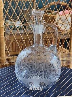 RARE Antique Engraved Whiskey Decanter & Stopper Glass Bottle Early American