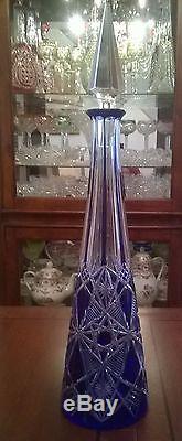 Rare Baccarat Cobalt Blue Cut To Clear Pyramid Decanter Antique Crystal