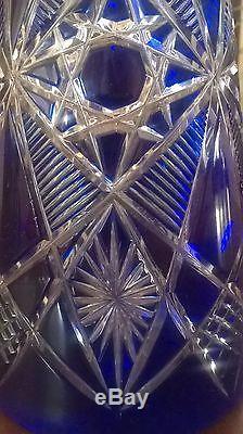 Rare Baccarat Cobalt Blue Cut To Clear Pyramid Decanter Antique Crystal