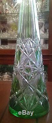 Rare Baccarat Emerald Green Cut To Clear Decanter, 15.5 Tall Antique Crystal