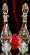 Rare Pair American Brilliant Footed Cut Glass Crystal Decanters Teardrop Stopper