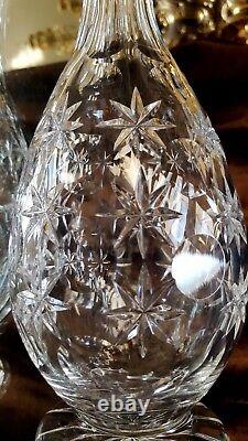 RARE PAIR American Brilliant FOOTED CUT GLASS Crystal Decanters TEARDROP STOPPER