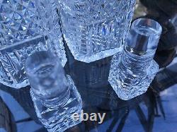 RARE PAIR SIGNED Vintage WATERFORD Crystal Square Cut Glass Whisky Decanters