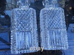 RARE PAIR SIGNED Vintage WATERFORD Crystal Square Cut Glass Whisky Decanters