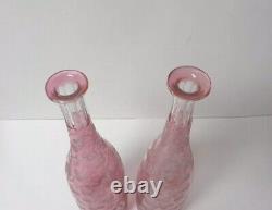 RARE Pair of Antique Bohemian Cranberry to Clear Hand Blown Cut Glass Decanters