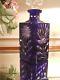 Rare Square Cut To Clear Cobalt Blue Crystal Glass Decanter With Original Stopper