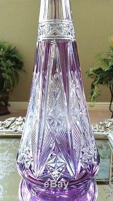 RARE Vintage BACCARAT Amethyst Purple Cut to Clear Crystal Decanter, Excellent