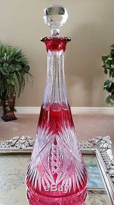 RARE! Vintage St Louis FRANCE Cranberry Red Cut to Clear Crystal Decanter