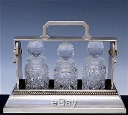 RAREc1890 BETJEMANN'S PATENT SALESMAN'S SAMPLE TANTALUS ORIG CUT GLASS DECANTERS