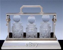 RAREc1890 BETJEMANN'S PATENT SALESMAN'S SAMPLE TANTALUS ORIG CUT GLASS DECANTERS